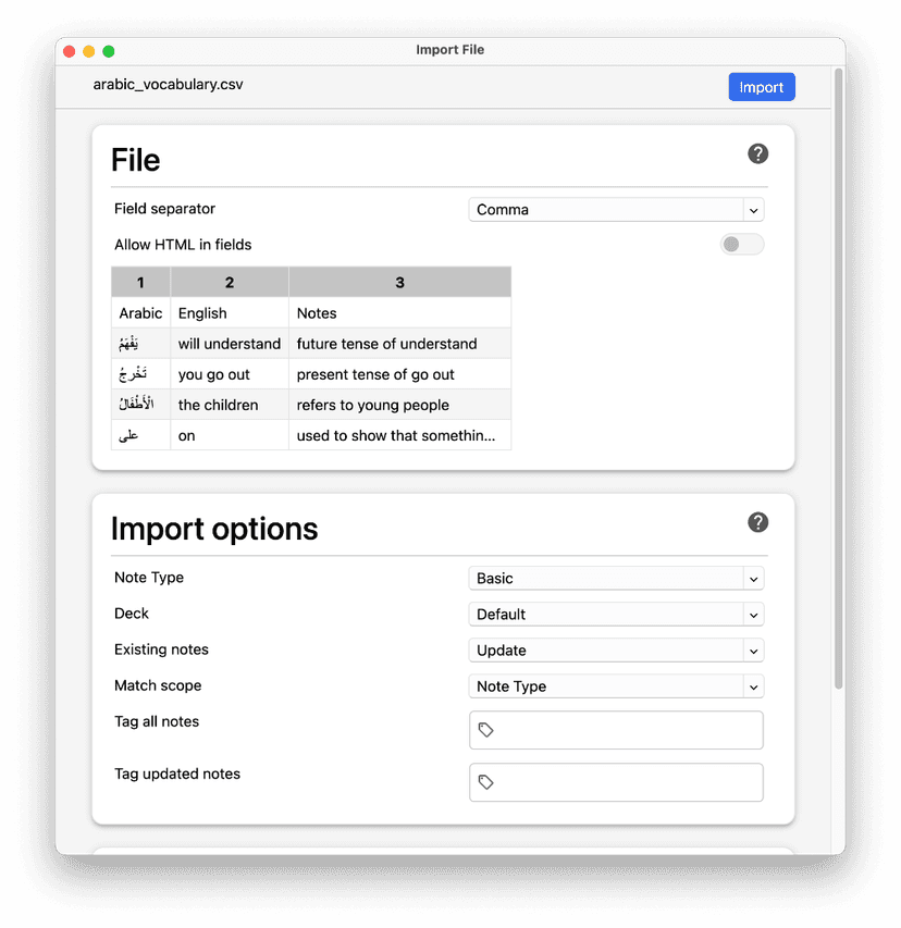 Export Vocabulary Lists to Anki